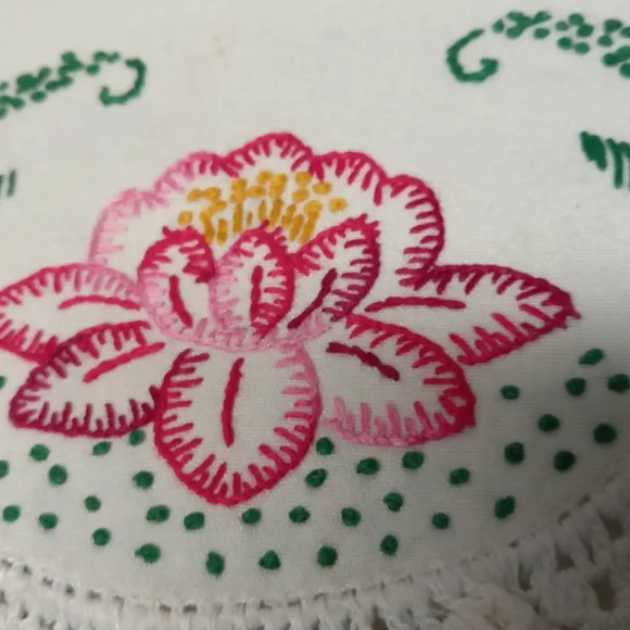 Vintage European Hand Crafted Doiley with Lotus Flowers - Picture 2 of 7